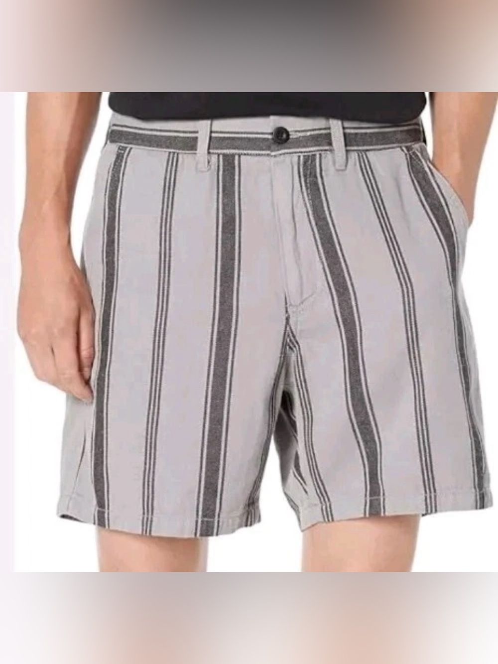 NWOT Madewell Hemp Twill Cabana Stripe Black Coal Striped Shorts Men's Size Lg